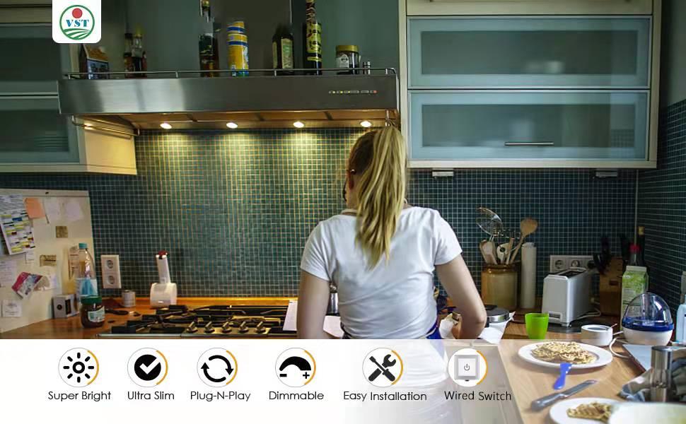 VST Under Cabinet Lighting Plug in with Wired Touch Dimmer Switch,Recessed or Surface Mount Design,Natural White 4000K 12V 2W(20W Total, 10 Pack Black) Puck Lights Fixtures VST Under Cabinet Lighting Plug in with Wired Touch Dimmer Switch,Recessed or Surface Mount Design,Natural White 4000K 12V 2W(20W Total, 10 Pack Black) Puck Lights Fixtures