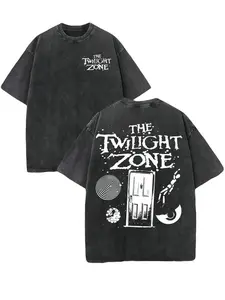 Retro Washed T-Shirt Double Sided Printed 'THE TWILIGHT ZONE' Letter And Beer Pattern Print Men's T-Shirt Men's Casual Comfortable Fashionable T-Shirt Street Style Cotton Distressed Festive
