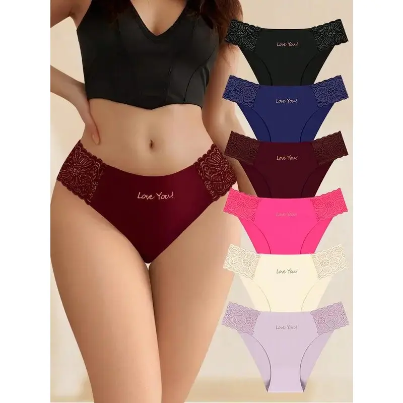 Women's 6-Pack Fitted Lace Panties - Floral Thong Knickers with Lace Pattern, Comfortable Fashion Underwear for Vacation, Lace Patterned Underwear