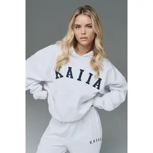 Kaiia Slogan Oversized Hoodie In Grey Marl