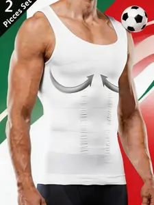 Men's 2 Pcs Compression Shirt Slimming Body Shaper Vest Gym Workout Tank Top Sleeveless Abdomen Shapewear Gynecomastia Compression Shirts, Tummy Control Undershirts Shaping Vest - Change in Seconds