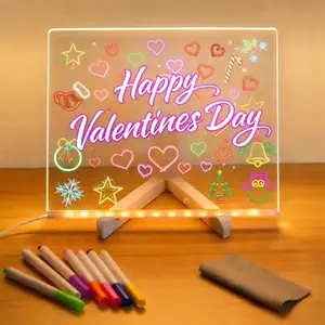 LED Drawing Board For Kids, Acrylic Dry Erase Light-Up Board with 7 Stand Markers Wipes Erasable Reusable Board for Kids Learning Gift for Birthday Christmas Decorative