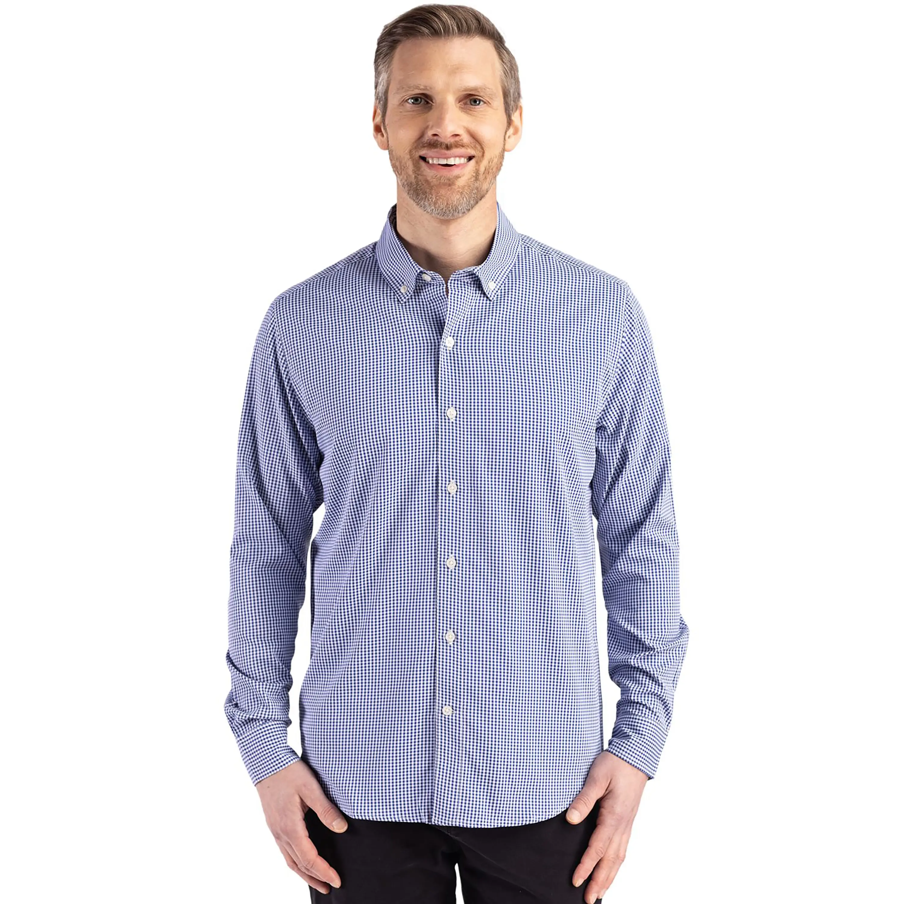 Cutter & Buck Skyline Epic Confidence Recycled Gingham Mens Long Sleeve Dress Shirt