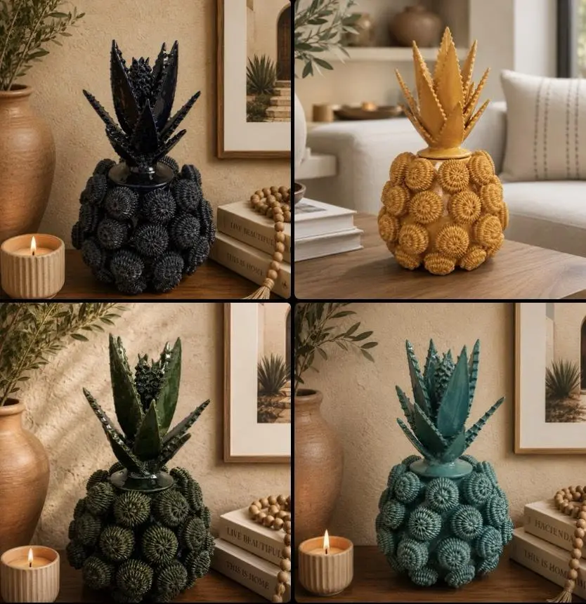 Luxury Glazed Clay Pineapple Sculpture, Mexican Folk Art Decor, Michoacan Pottery Highlands