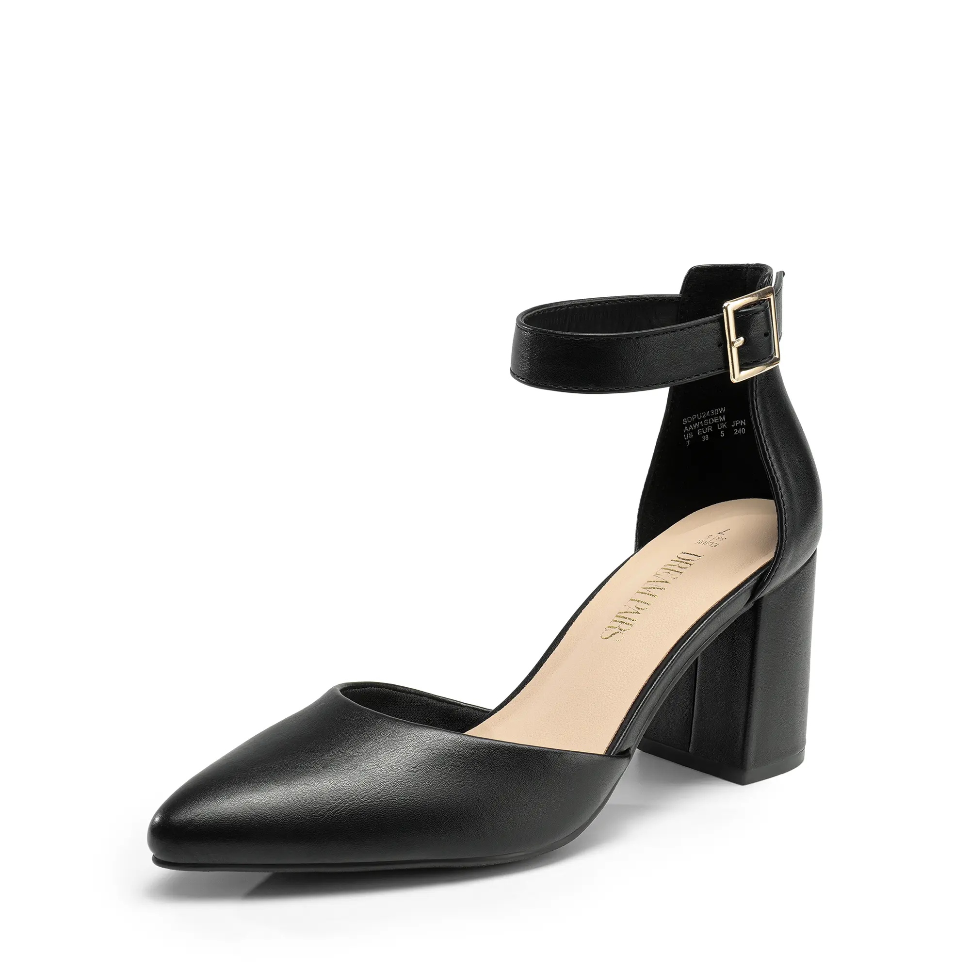 DREAM PAIRS Women's Fashion High Heel Pumps - Pointed Toe, Chunky Cuban Mid Heel, Buckle Closure, Faux Leather Upper Footwear for Women, High Heels