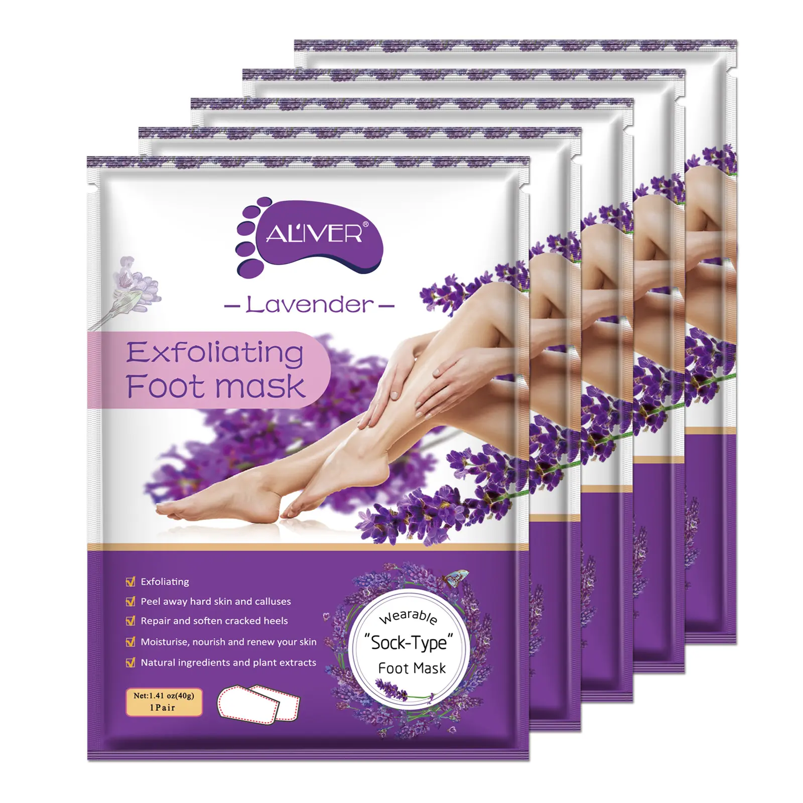 ALIVER Foot Peel Mask(Lavender)*5