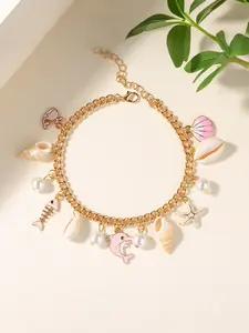 Beach Vacation Jewelry Bracelet, Multi-Element Sea Shell Dolphin Pendant Women's Bangle, Stylish Ocean Theme Accessory