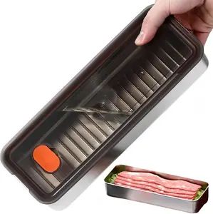Bacon Container for Refrigerator, Bacon Storage Containers with Lids Airtight, Stainless Steel Airtight Deli Meat Storage Containers for Fridge, Long Container for Food Storage (GrayLid)