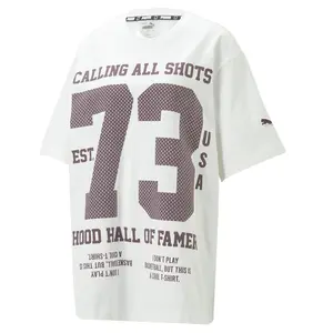 PUMA Womens X June Ambrose Square Up Crew Neck Short Sleeve Casual Tops Casual - White