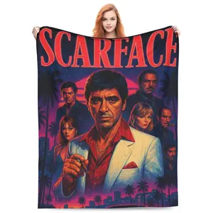 Scarface Flannel Blanket Cozy Movie Throw Soft Warm Bedding Couch Blanket Travel Blanket Outdoor Blanket for Teens, Adults, Movie Fans, Bedroom, Living Room, Movie Nights, Road Trips
