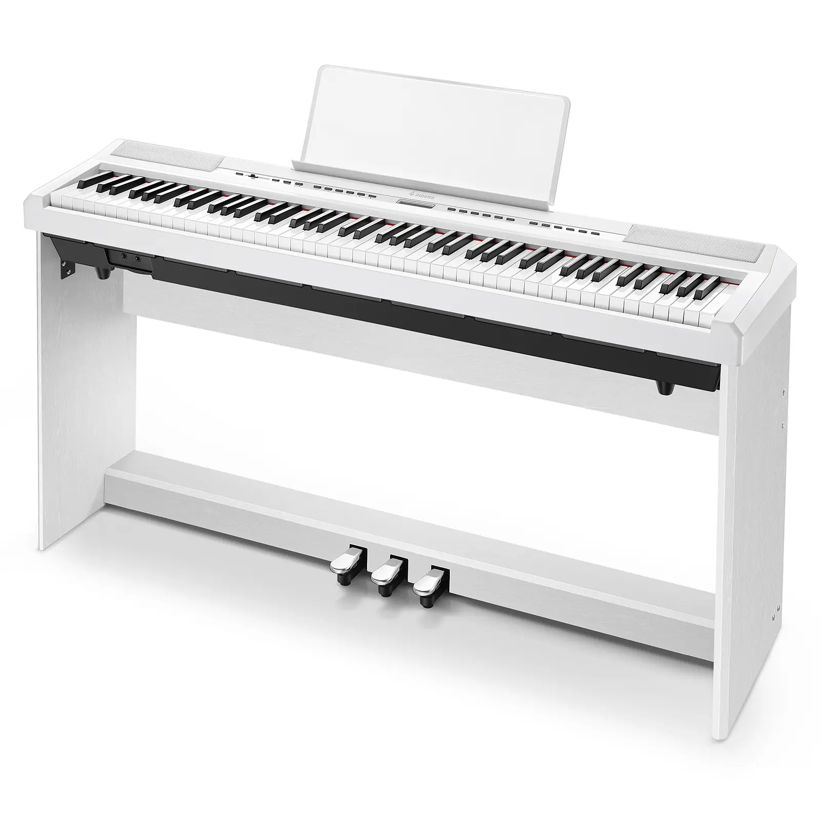 Donner DEP-20 88-Key Portable Weighted Digital Piano Keyboard, Electronic Piano with Furniture Stand, 3-Pedal Set, White