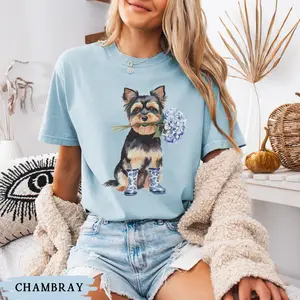 Comfort Colors  Floral Yorkie Shirt,  Yorkshire Terrier Toile Tee, Yorkie Lover Gift, Coquette Yorkie Teacher Top, Flower Dog Mom Mothers Day Cotton Womenswear