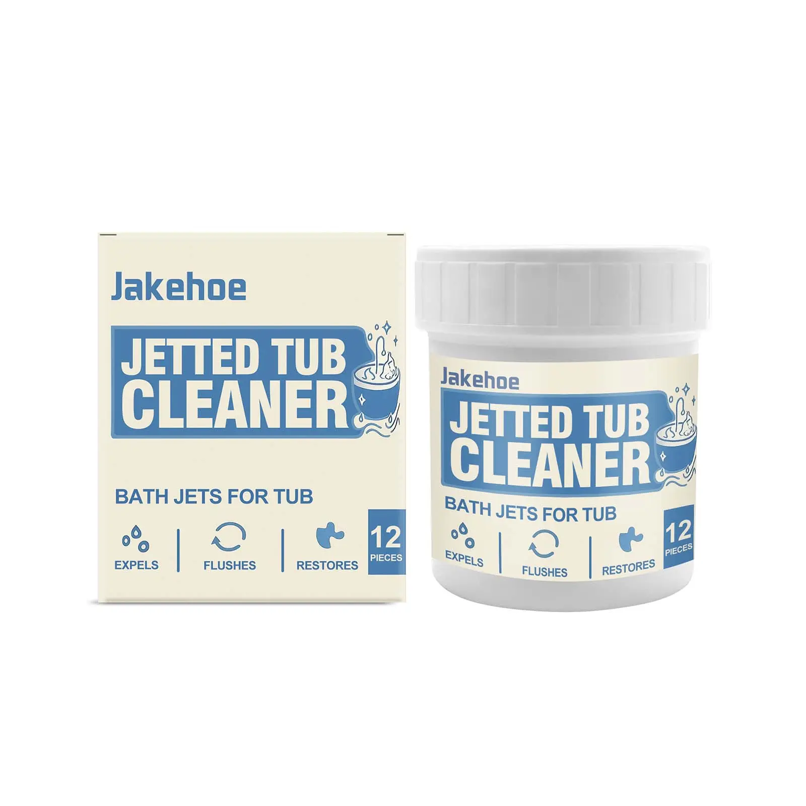 Jakehoe Bathtub Jet Cleaner - 12 Pack Heavy-Duty Tablets to Dissolve Hidden Grime, Limescale & Mildew, Safe for All Whirlpool Tubs