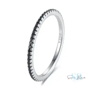 Black Onyx Sterling Silver Eternity Stacking Ring Promise Ring