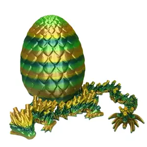 Bamboo Dragon with Dragon Egg, 3D Printed Articulated Green and Yellow Bamboo Dragon, 13 Inches Dragon, Fidget ADHD  Dragon Magical Decoration