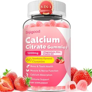 Calcium Citrate Gummies with Vitamin D3, Magnesium & Zinc – Bone, Muscle & Immune Support, Strawberry Flavor, 60 Count