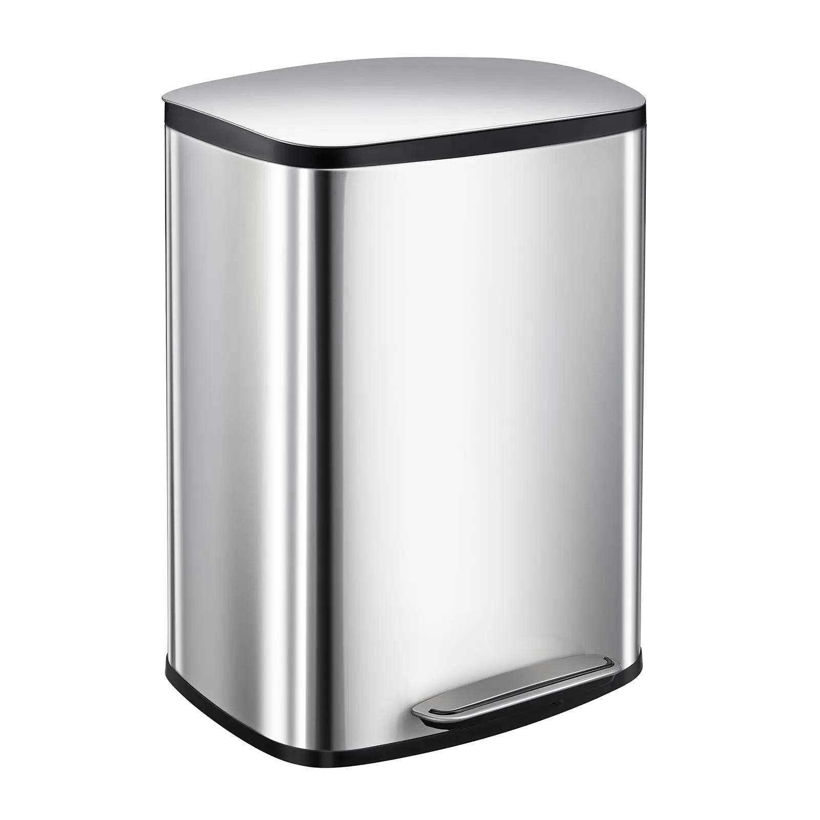 GARVEE 50 Liter Kitchen Trash Can with Lid, 13 Gallon Step Trash Can Featuring Foot Pedal, Inner Liner, Soft-Close Lid, and Brushed Stainless Steel Design for Kitchen, Living Room, and Office Use