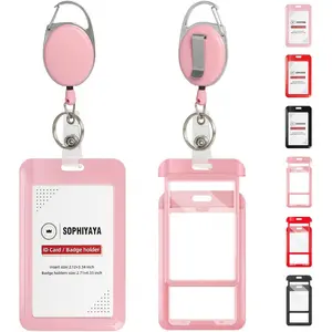 Badge holder and retractable scroll, Plastic Id Badge Holder, ID card holder with retractable clip, suitable for office, factory, teachers, students, ladies and gentlemen, Id Holders For Badges (pink, double-sided)
