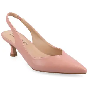 Journee Collection Women's Medium and Wide Width Mikoa Kitten Heel Sling Back Pointed Toe Pumps, Mauve 6W