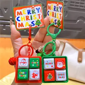 Christmas Theme Keyboard Fidget Keychains, 4 Key Stress Relief Keychain for Adult,Keyboard Decompression Button Finger Clicker Toys, Button Stress-Relief Fidget Gifts for Adult to Relief Stress
