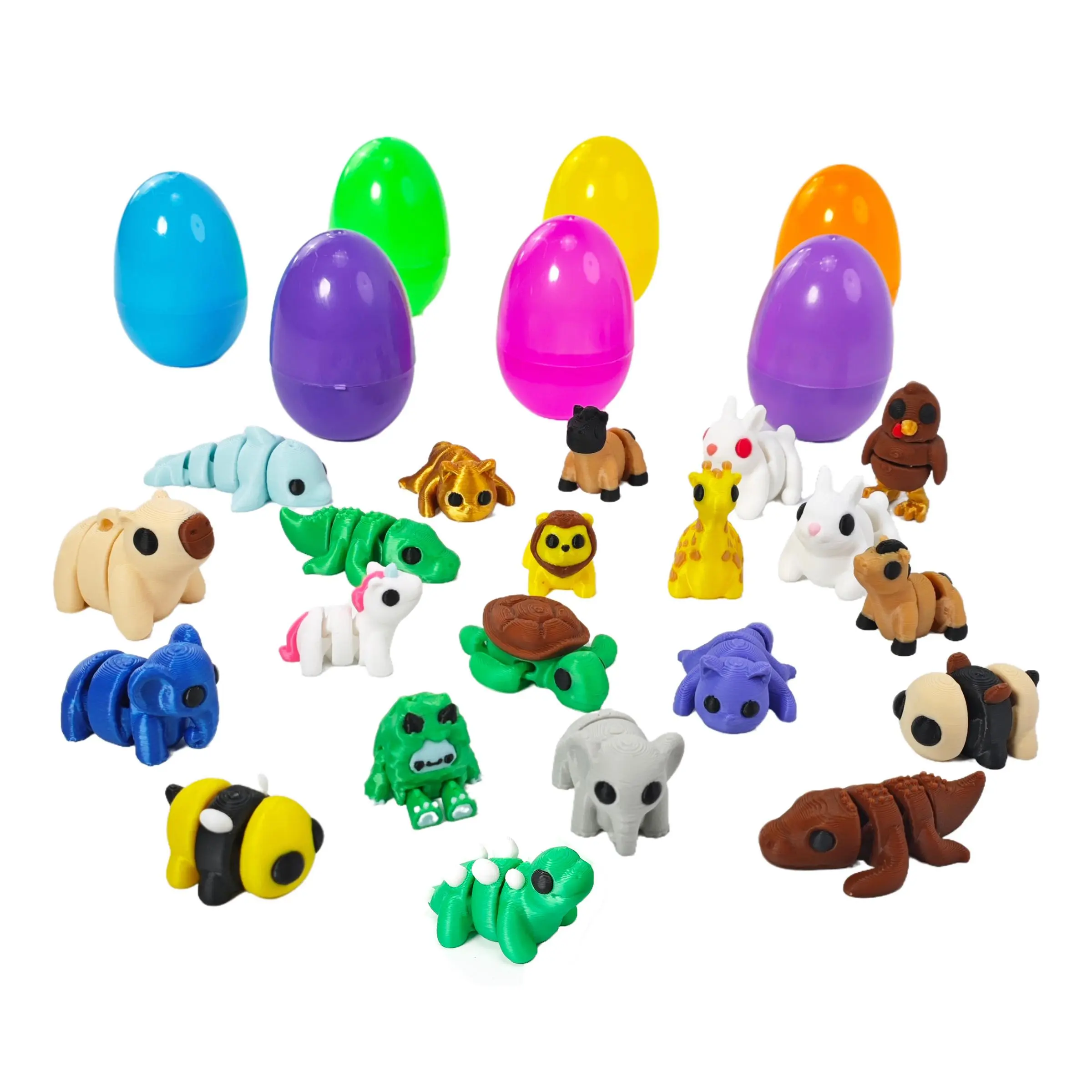 Random Color 3D Printed Easter Egg & Animal Set, 28pcs/set Creative Easter Egg & Animal Toy, Funny Basket Filler for Easter Party, Random Surprise Set
