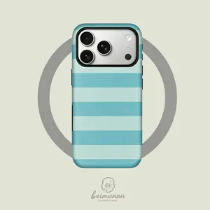 This 2-in-1 protective case features a simple and refreshing blue-green striped pattern, is sturdy and durable, and is compatible with MagSafe. It works with iPhone 17/16/15/14/13/12/11 Pro Max/Plus/Pro.