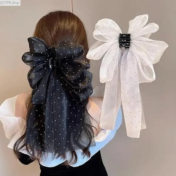 2PCS Glitter Bow Hair Claw Clips for Women & Girls, Cute Coquette Hair Accessories, Non Slip Strong Hold Claw Clips for Thick or Thin Hair, Sparkly Fashion Hair Clips for Daily Wear, Party, Wedding