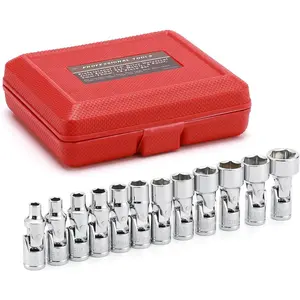 12 count 1/4" Drive Universal Joint Socket Set, 6 Point, Metric Universal Flex Socket Set, CR-V, Swivel , 5mm - 15mm