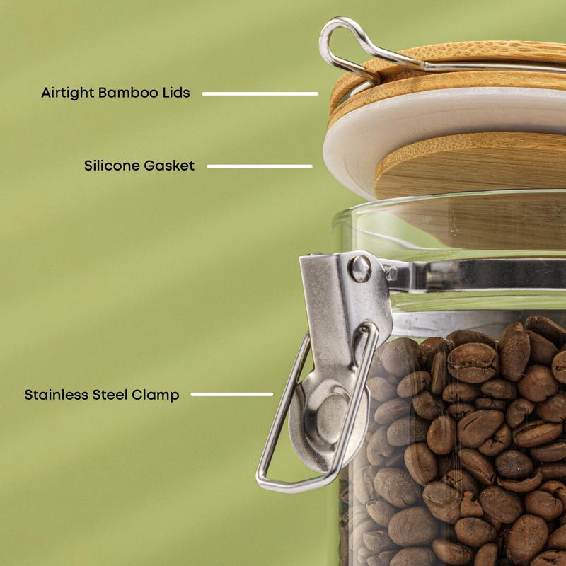 Storage Jars with Airtight Bamboo Clamp Lids, Set of 2