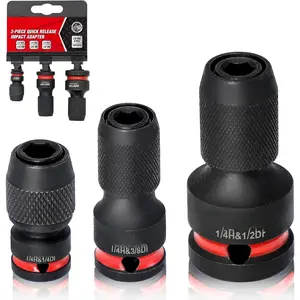 3- Quick Release Impact Bit Holders, 1/2 3/8 1/4-Inch Square Drive to 1/4-Inch Hex Shank Converter, Impact Wrench Adapters for Ratchet Wrench Drivers, Impact Wrench