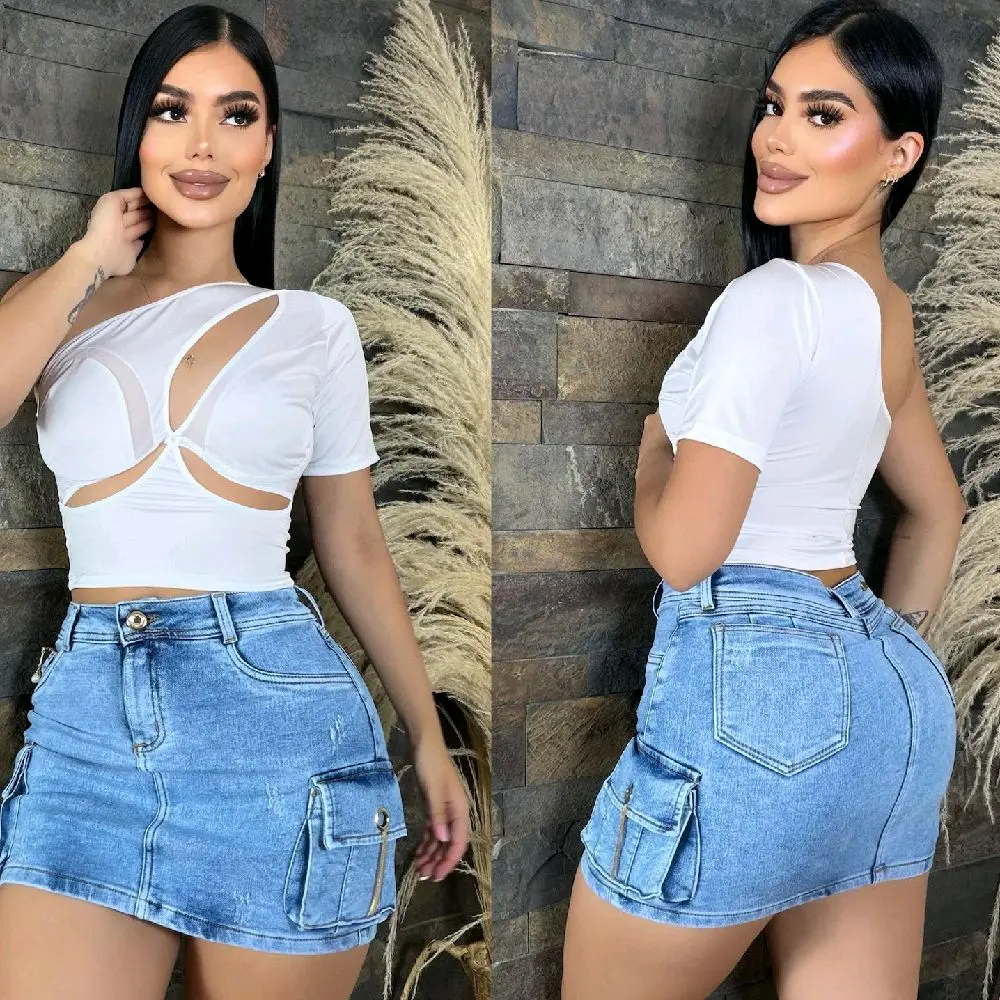 Colombian shorts push-up Denim skirt high waist cargo style sculpting fit multi shades