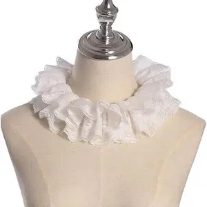 ruffle edge multi-layer removable  Victorian Edwardian style white false neckline Vintage Floral Embroidered Lace Collar
