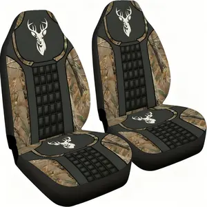 Two-piece deer-pattern car seat covers, specially designed for the front seats, feature a high-back design and are made of polyester. These seat covers are compatible with sedans, SUVs and trucks. Automotive seat covers