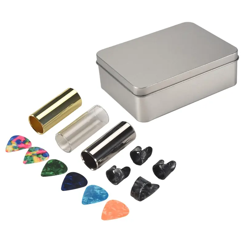 Guitar Slide Set Of 1 Glass Slide, 1 Steel Slide and 1 Brass Guitar Slide, 6 Pcs Guitar Picks and 4 Finger Picks