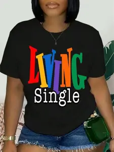 Single Person Life Graphic Cotton T-Shirt, Vibrant Letter Print, Casual Loose Fit, Streetwear Street Style American Trend, Unisex Top