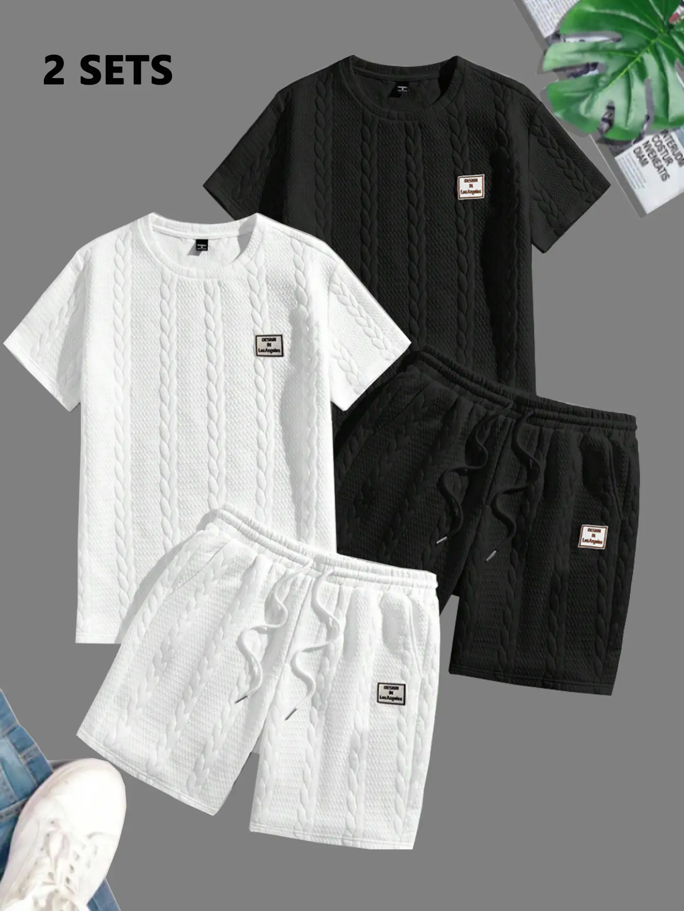 Men’s solid-color short-sleeve T-shirt and drawstring shorts set, a comfortable, breathable two-piece outfit suitable for everyday outdoor wear—summer menswear.