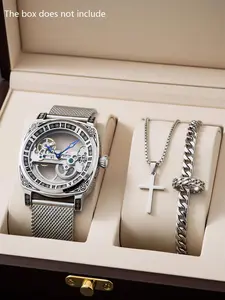 4-piece set of men's premium collection automatic mechanical skeleton High End Watch jewelry set gift box