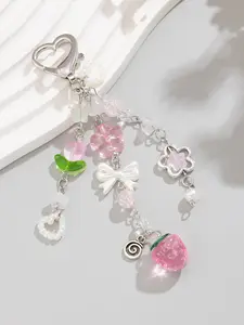 Y2K Kawaii Keychain Set - 5-Piece Flower, Strawberry & Heart Charms | Cute Bag Accessories for Girls (Christmas, Valentine’s Day, Birthdays)