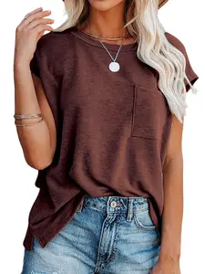 Summer New Loose Sleeveless T-Shirt for Women, Simple Solid Color Round Neck Slim Fit Casual Top with Pockets, Versatile Back Vest