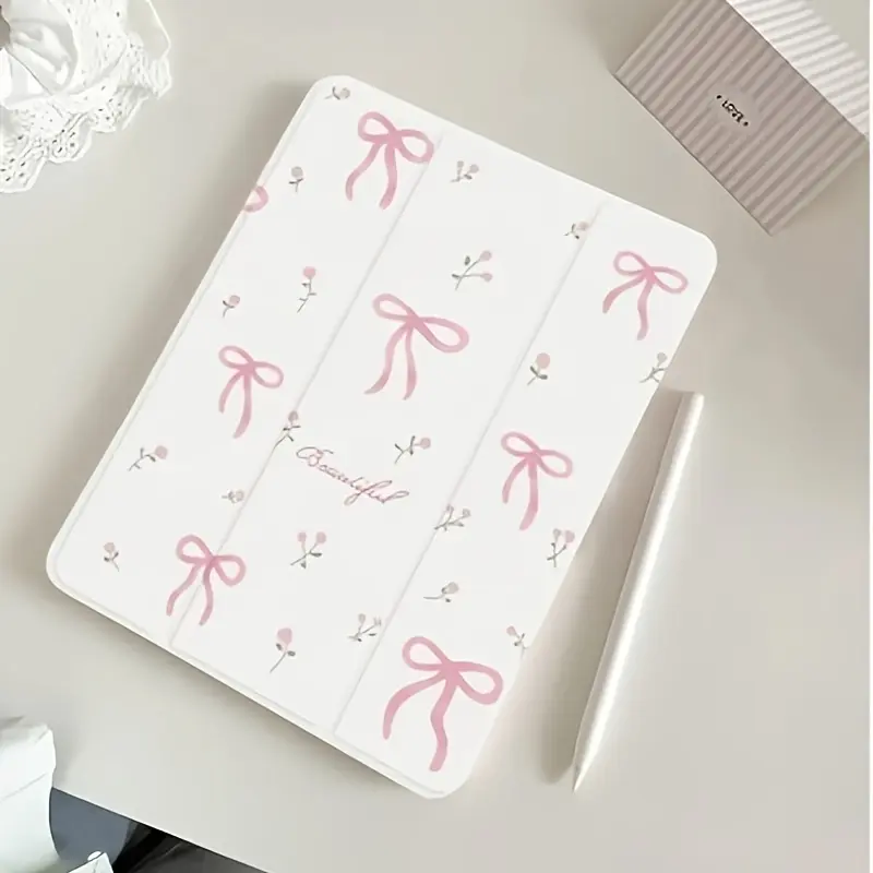 Flower Bowknot Flip Stand & Pen Slot Shockproof Tablet Casing for iPad Air 1/2/3/4/5/6, Pro 10th Gen, 7th/8th/9th Gen - 9.7/10.2/10.5/10.9/11 in Tablet Accessories & Covers