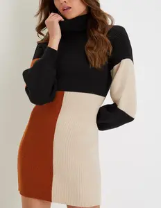 Lulus Mod For You Black Color Block Turtleneck Mini Sweater Dress