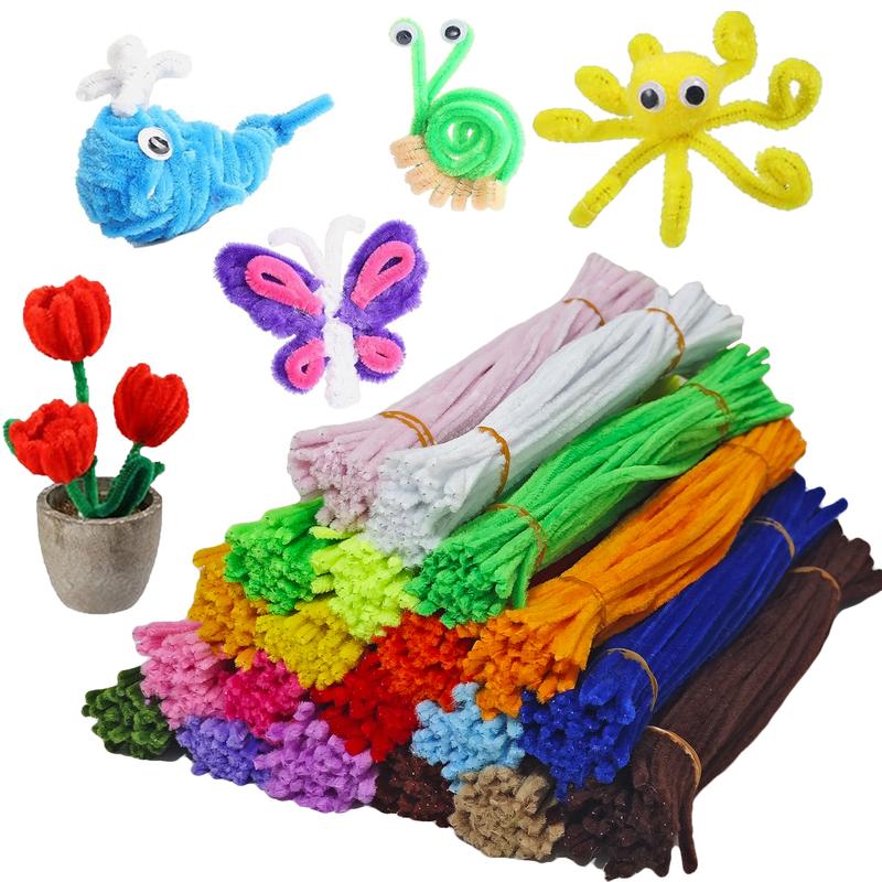 1000 Pcs Pipe Cleaners Assorted 20 Colors 12 Inch Chenille Stems Bulk for Kids Art DIY Crafts Projects Decorations Soft Flexible Random Color