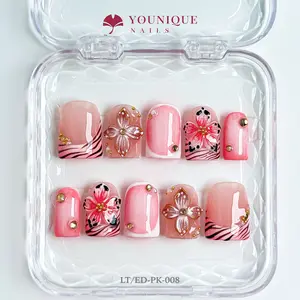 Younique Nails 2025 | LT Studio | Pink Safari |  10PCS 100% Handmade Press-On Nails | Reusable Colorful Art
