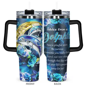 1pc, Gifts for Dolphin Lover 40oz Tumbler, Flask Tumbler, Dolphin Funny Print 40oz, Insulated and Durable, Gift for Any Occasion: Birthdays, Holidays, or Special Moments for Family, Friends, or Coworkers, Tumbler Drinkware