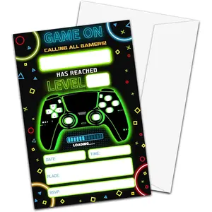Neon  Birthday Invitations with Envelopes(20-Pack), 4"x6" Video  Style Fill-In Birthday Party Invites-yqk-b17