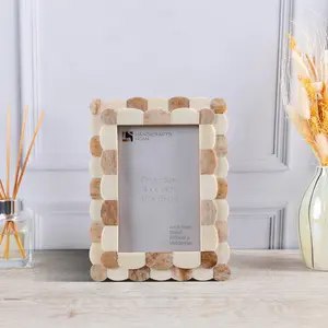 Handicraft Home Handmade Scalloped Picture Frame Bone Inlay Brown White in 3 sizes