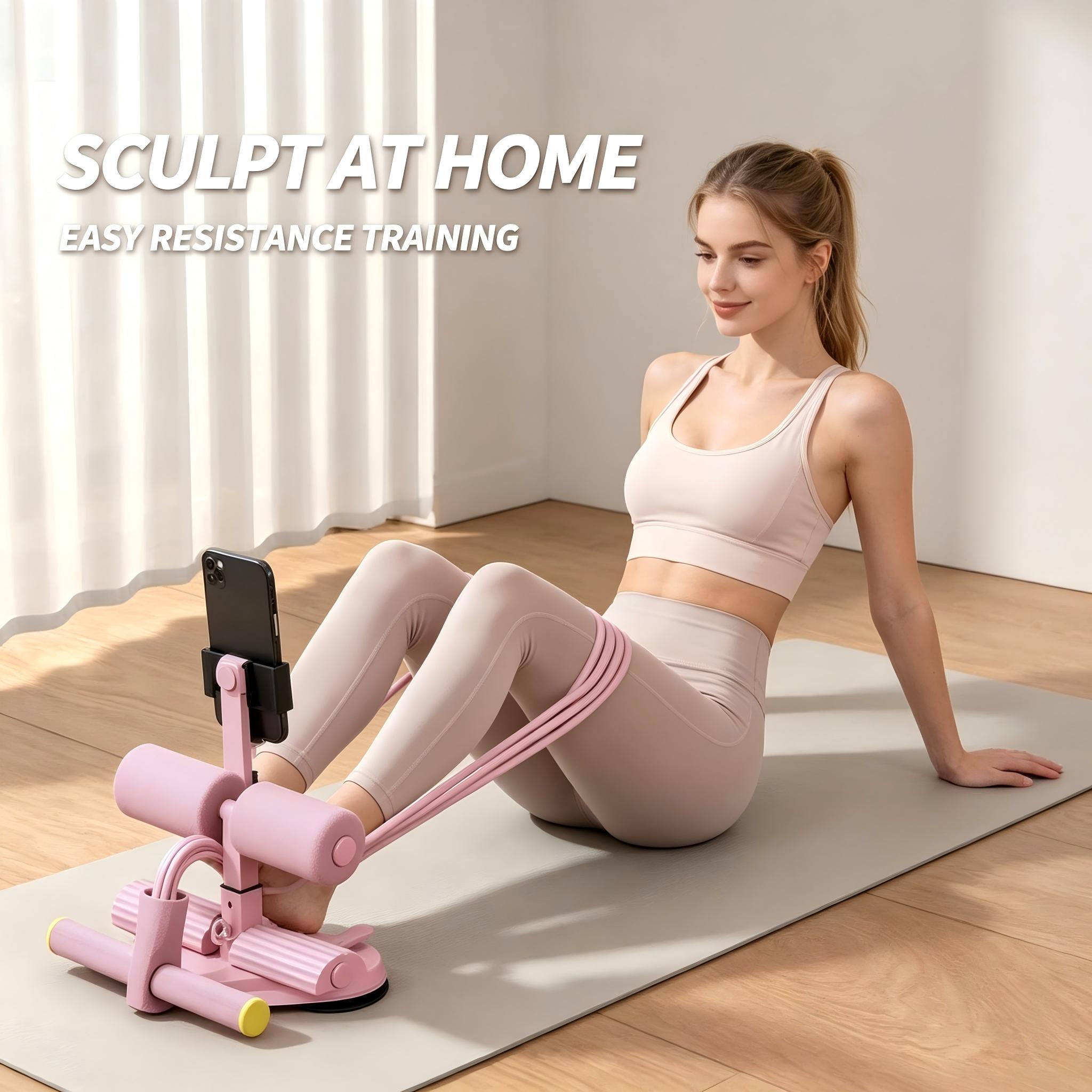 Suction Cup Sit-Up Trainer, Thick Non-Slip  Foam Sit-Up Trainer with 6-Tube Resistance Bands & Phone Holder, Portable Abdominal Trainer for Apartment Daily Core Workout
