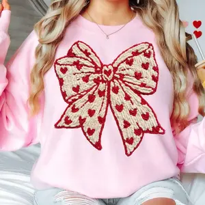 Coquette Bow Heart Shirt , Faux yarn valentine Tee, Valentine Day , Valentine Bow , Valentines Shirt , Heart Love