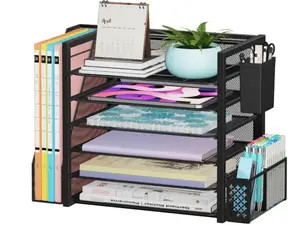 6 Tier Desk File Organizer Paper Letter Tray with File Holder And Pen Container
