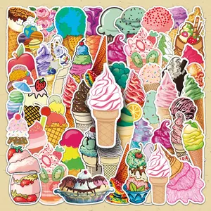Ice Cream Pattern Sticker, 50pcs/set Colorful Cartoon Dessert Decals, Funny Stickers, DIY Decorative Stickers for Scrapbooking, Journaling, Gift Wrapping